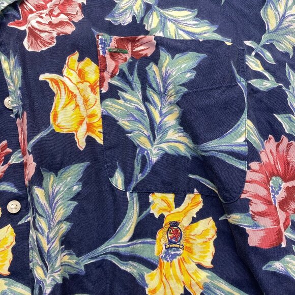 VTG Tommy Hilfiger Shirt Mens XL Button Up Blue Rayon Hawaiian Crest Baggy 90s - Picture 11 of 11